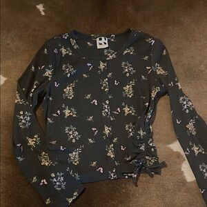 Floral Long Sleeve Top with Butterfly Print